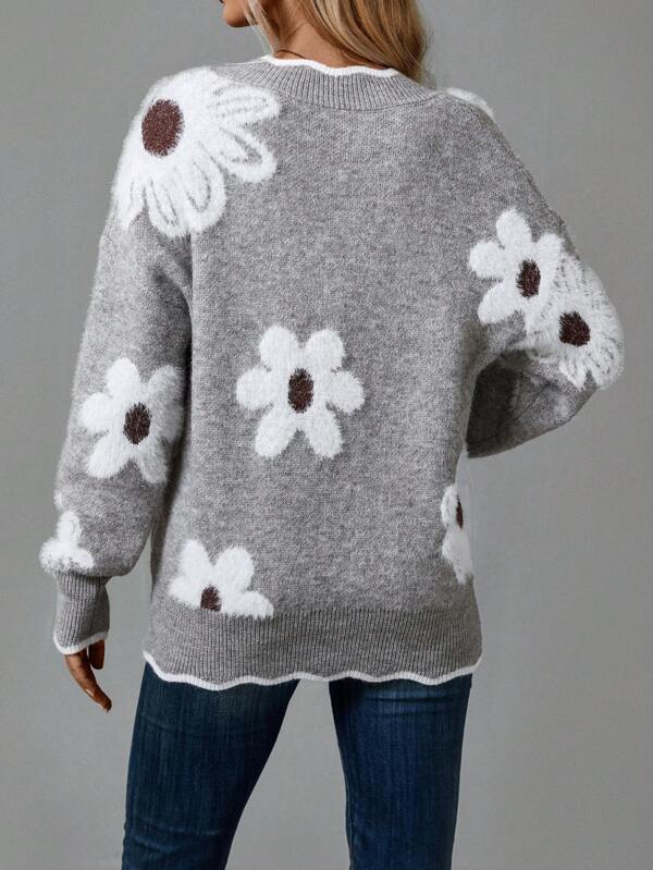 Katarzyna | Elegant V-Neck Floral Sweater