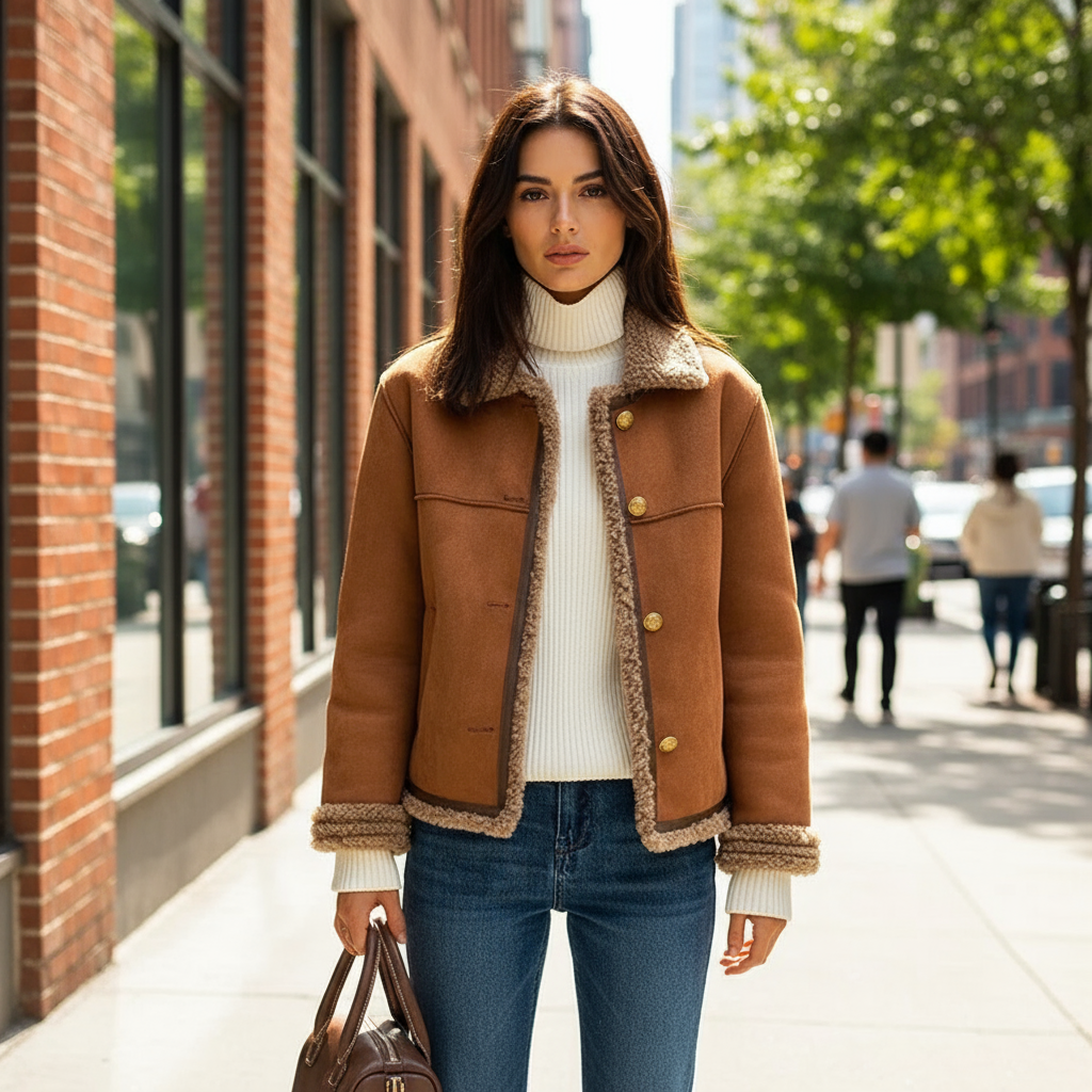 LAZA | Płaszcz z owczej skóry z guzikami