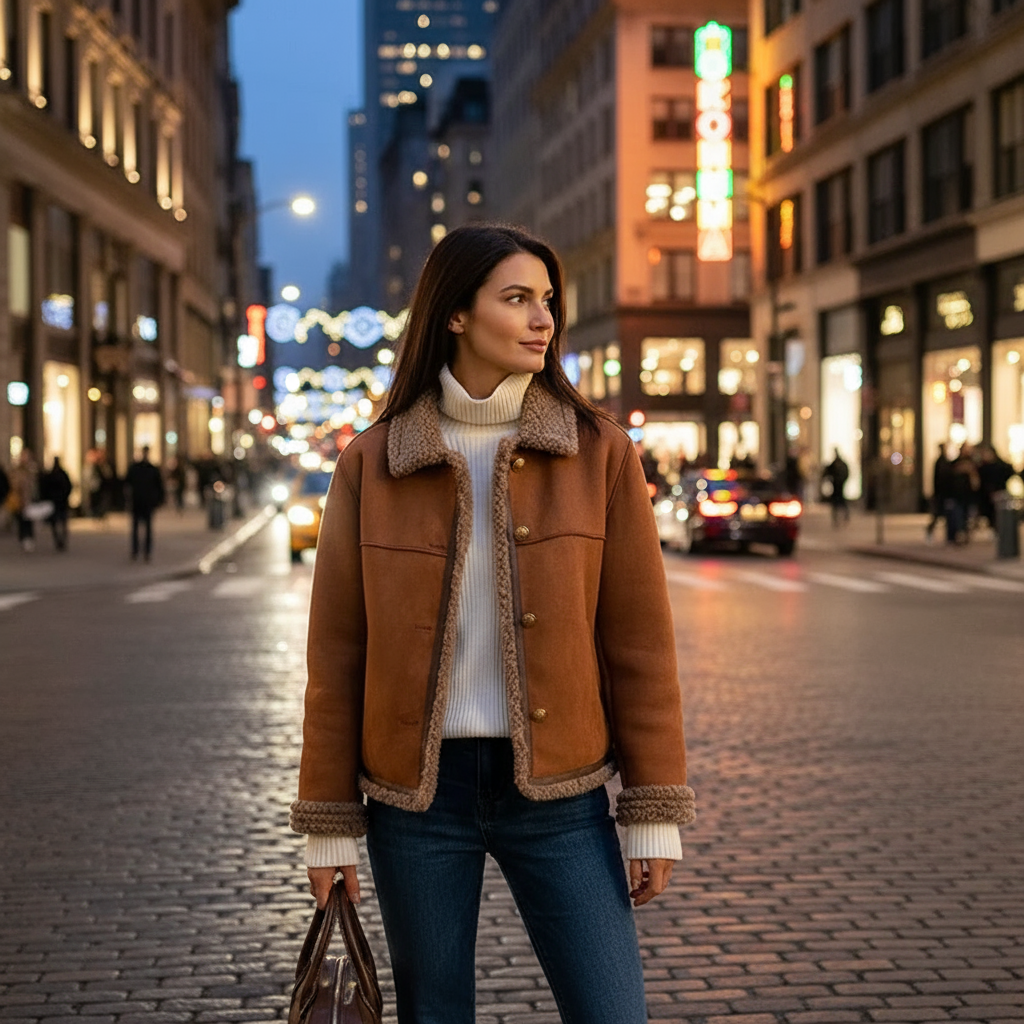 LAZA | Płaszcz z owczej skóry z guzikami