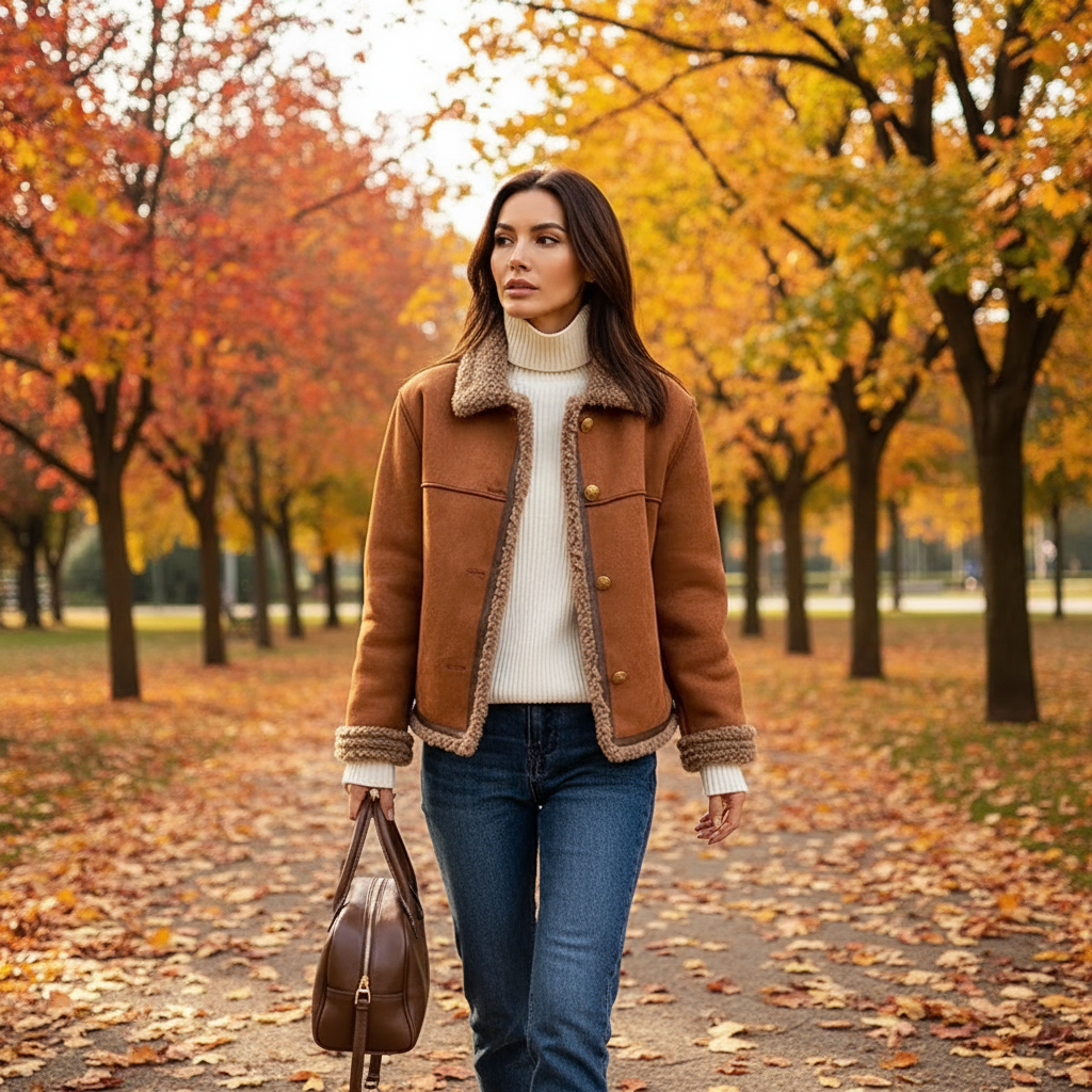 LAZA | Płaszcz z owczej skóry z guzikami