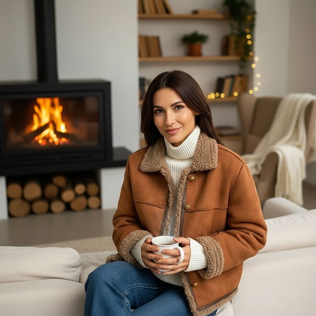 LAZA | Płaszcz z owczej skóry z guzikami