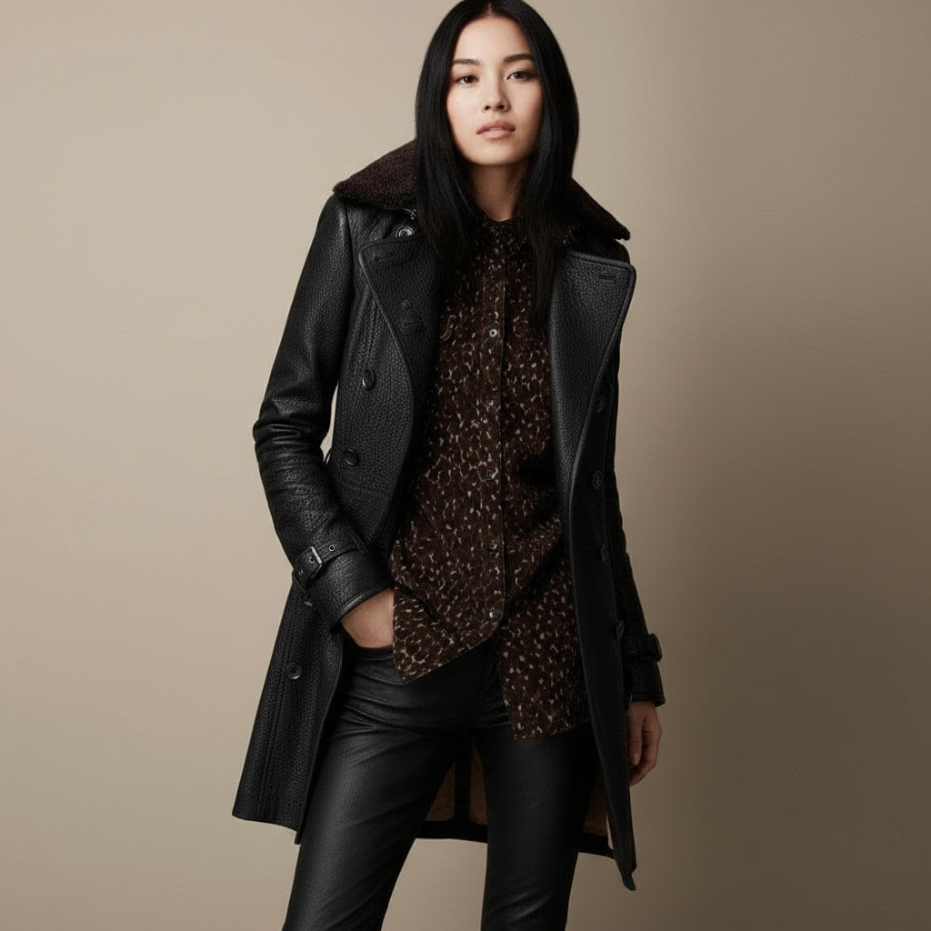 Nadzieja | Elegancki płaszcz ze sztucznej skóry