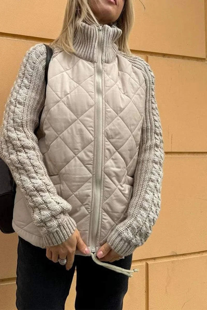 BELINA | Casualowa kurtka patchworkowa na zamek 