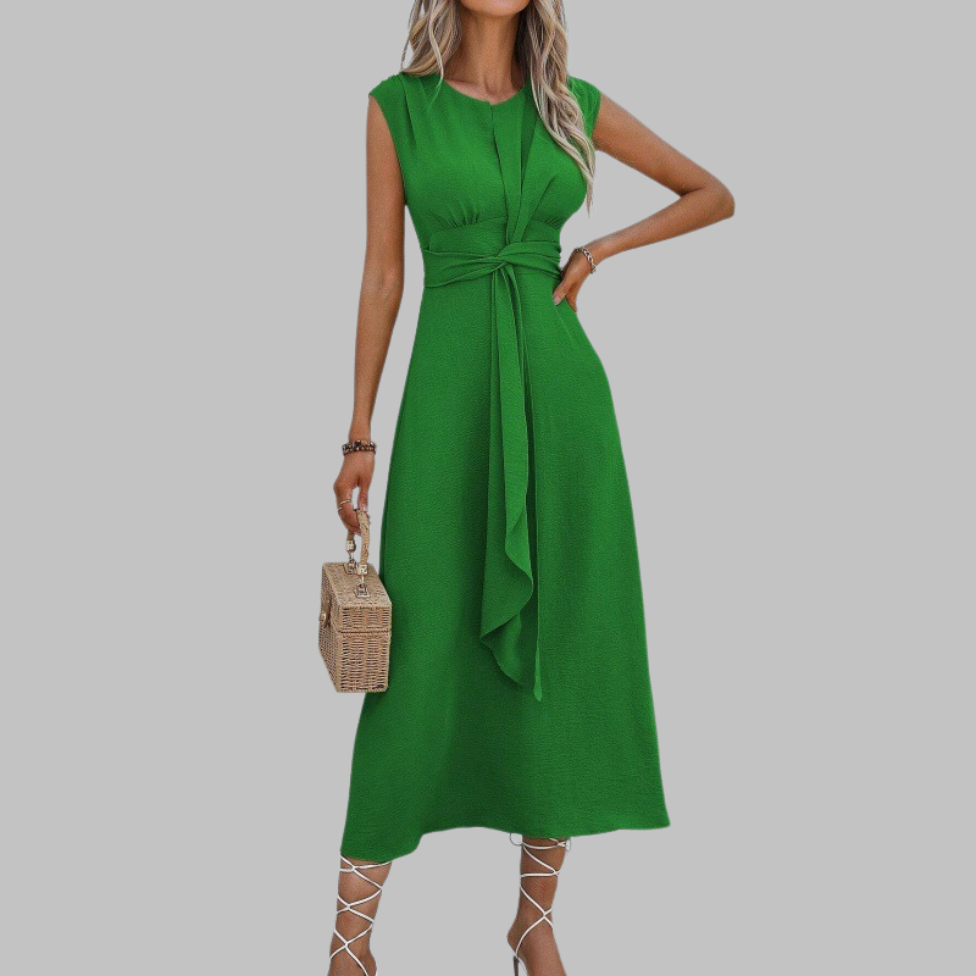 Izabela | Elegancka sukienka maxi bez rękawów z okrągłym dekoltem