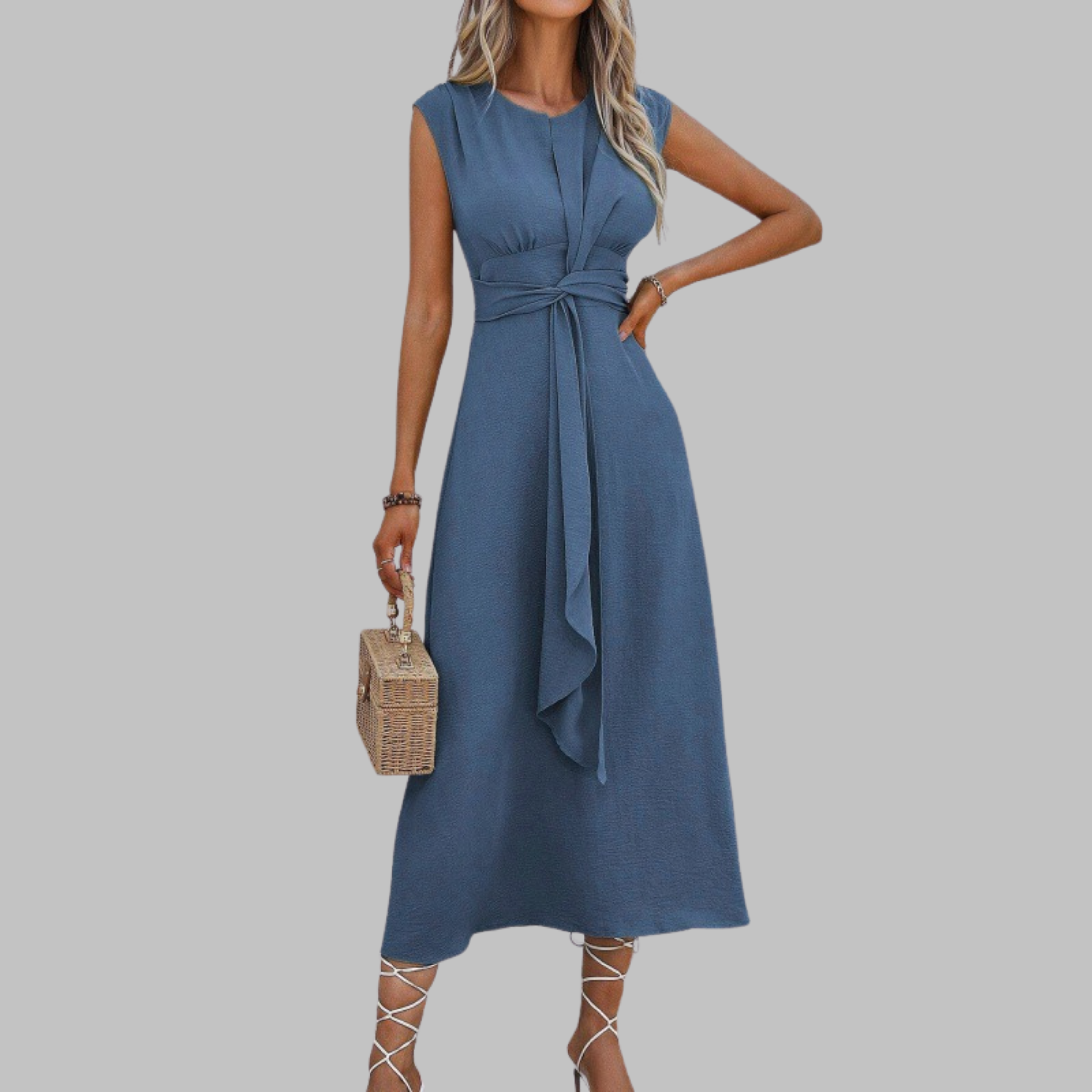 Izabela | Elegancka sukienka maxi bez rękawów z okrągłym dekoltem