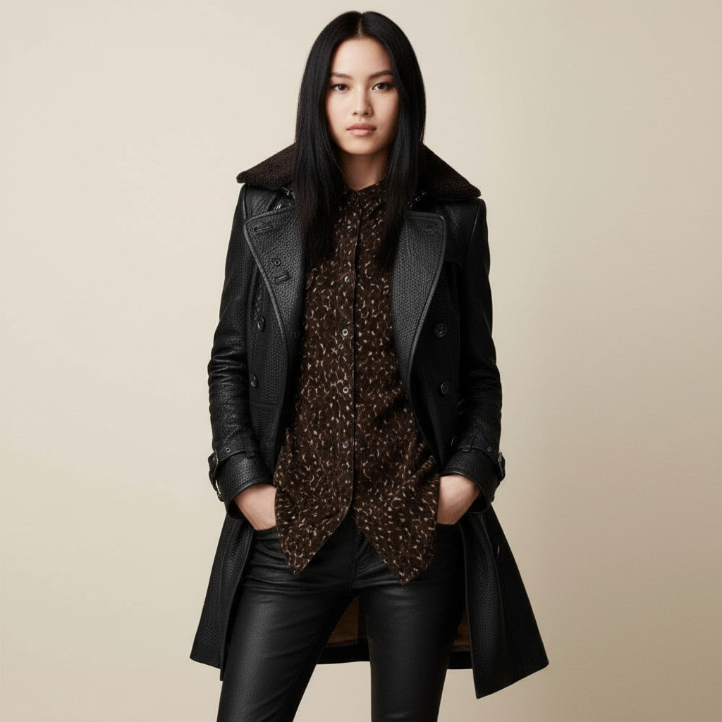 Nadzieja | Elegancki płaszcz ze sztucznej skóry